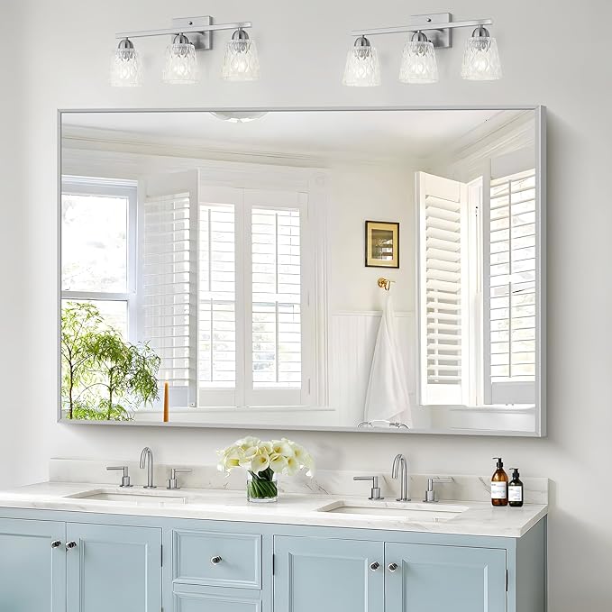 36x55 inch Bathroom Mirror, Silver Rectangle Mirror with Thin Metal Frame, Large Rectangular Wall Mirrors for Bathroom, Living Room, Big Mirror Hang Horizontal/Vertical