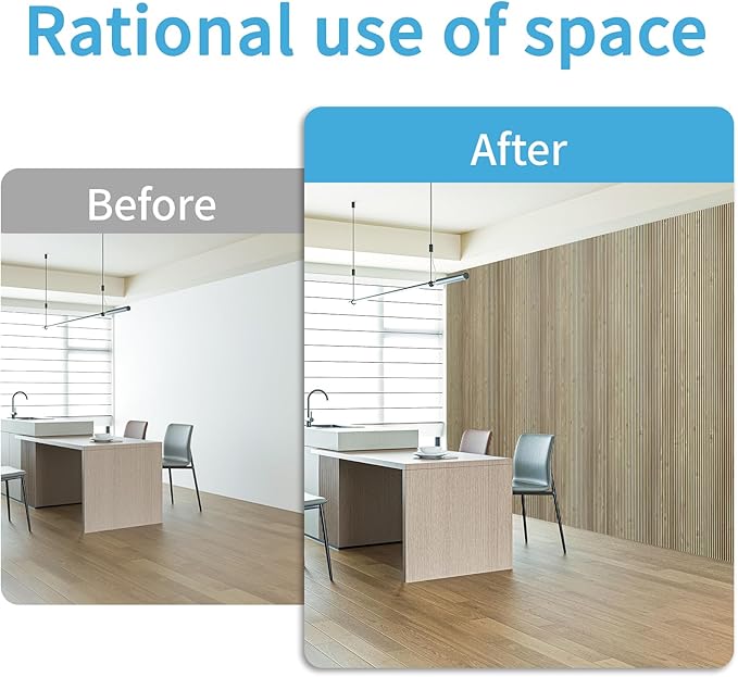 Art3d 4-Pack Glue-On Fine Bar Wainscoting Panel for Interior Wall Decor - 104 x 12 Inch Polystyrene Ultralight Slim Slat Wall Panels for Living Room Bedroom, Teak