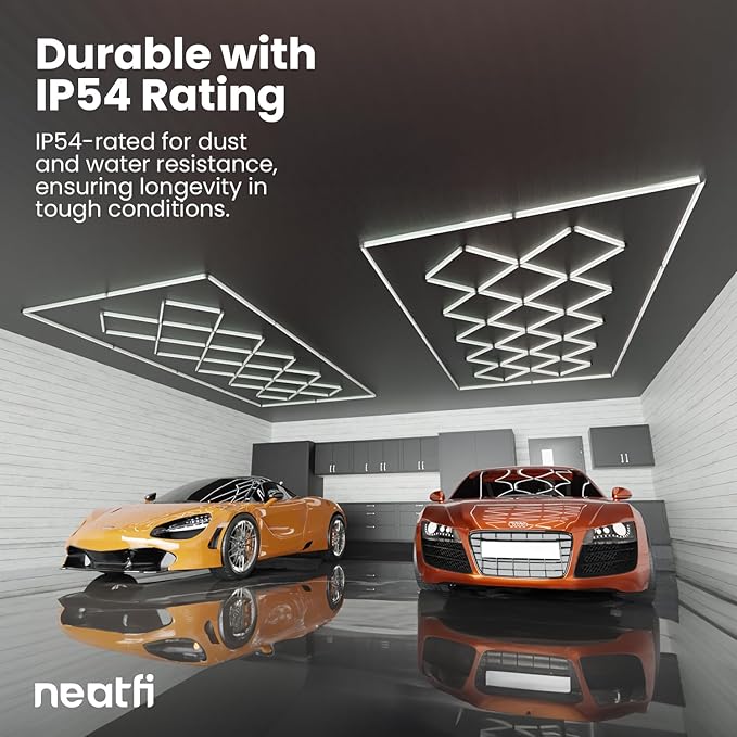 Neatfi LED Garage Lights, 56,320 Lumens, 6500K, 512W, Ultra-Bright Ceiling Lighting for Auto Shops, Car Detailing, Barber Shop, Beauty Salon, Warehouse, Basement, and Gym (Diamond Grid, White)