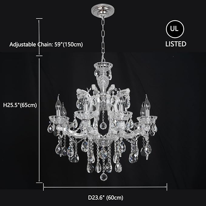 Modern Chrome Chandelier Light Fixture 8 Light Luxury Crystal Maria Theresa Chandelier Pendant Lighting Fixture for Dining Room,Bedroom,Living Room, W23.6*H22 with Adjustable Chain