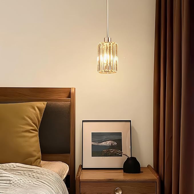 Modern Mini Crystal Pendant Lights Chandeliers Adjustable Sloped LED Hanging Ceiling Fixture Glass small Crystals for Kitchen Island Bathroom Dining Room Living Room, Hallway, Bar 1PC (Gold)