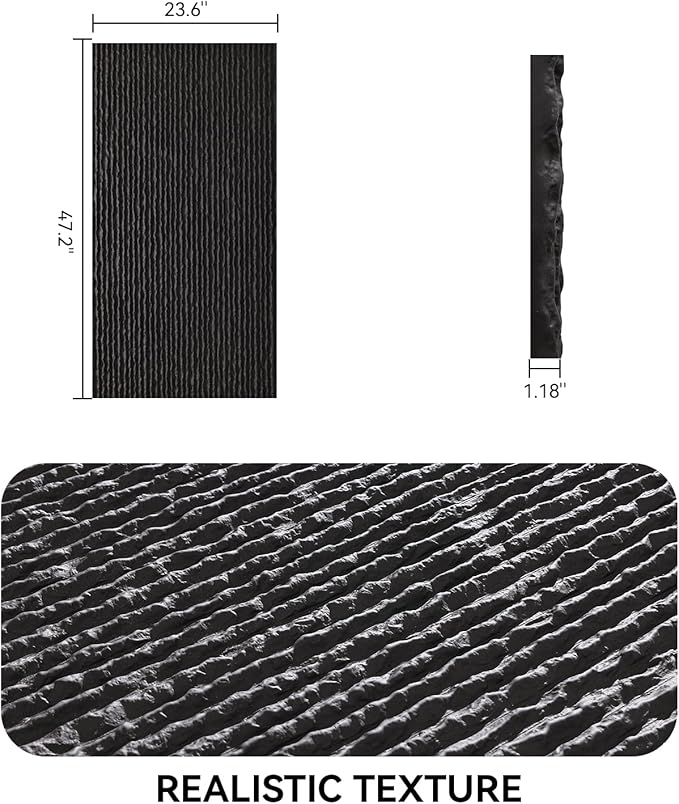 OUZUGIE 4 PCS Faux Stone Wall Panel 47.2’’ x 23.6’’ Interior Exterior Wall Decor 3D PU Panel with Flowing Water Design Black
