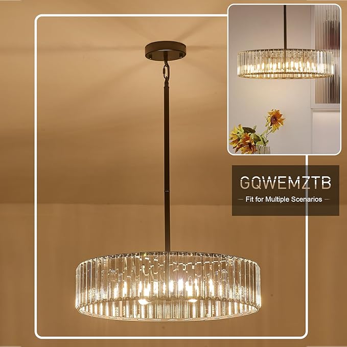 Modern Crystal Black Chandelier for Dining Room,19.7 inch Semi Flush Mount Ceiling Dining Room Light Fixture with E12 Base*6,Round Pendant Lighting for Bedroom Hallway Bathroom Foyer Kitchen