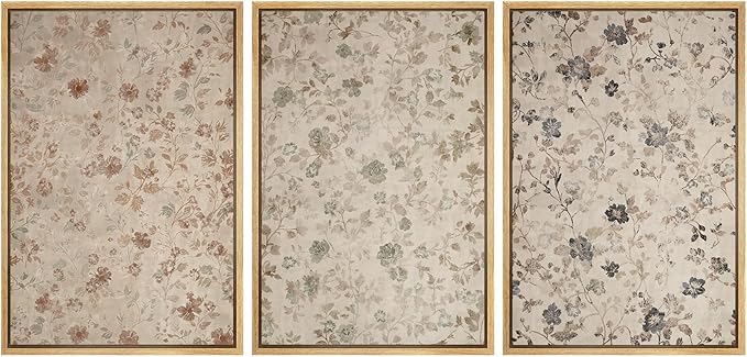MUDECOR Framed Wall Art Print Set Vintage Floral Botanical in Neutral Tones Illustrations Realism Decorative for Living Room, Bedroom, Office - 16"x24"x3 Natural
