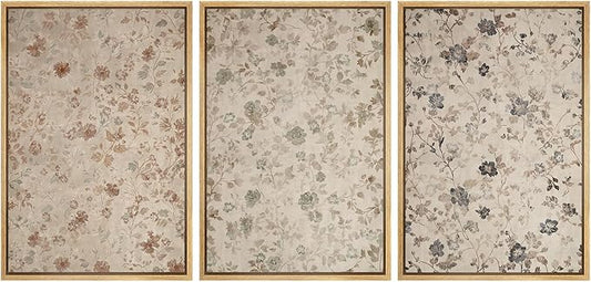 MUDECOR Framed Wall Art Print Set Vintage Floral Botanical in Neutral Tones Illustrations Realism Decorative for Living Room, Bedroom, Office - 16"x24"x3 Natural