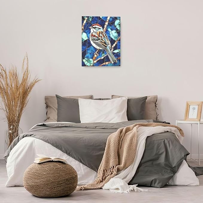 Bird Wall Art For Woman Cute Sparrow Nursery Canvas Wall Decor Vintage Aesthetic Pictures Paintings Prints Artwork Framed Decorations For Bathroom Bedroom Living Room Office Gifts 16" x 20"