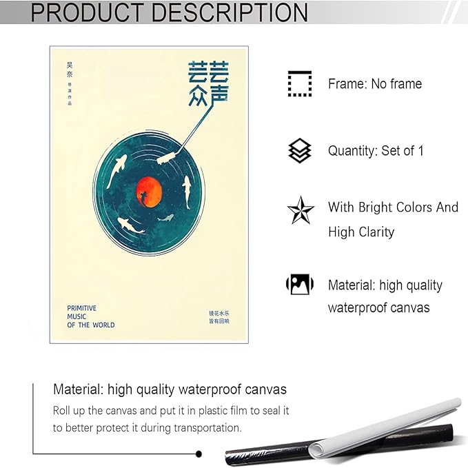 Japanese Canvas Wall Art Retro Music Cover Poster Modern Ukiyo-E Picture Asian Aesthetic Prints Painting For Home Bedroom Dorm Living Room Wall Decor 24x36in Unframed