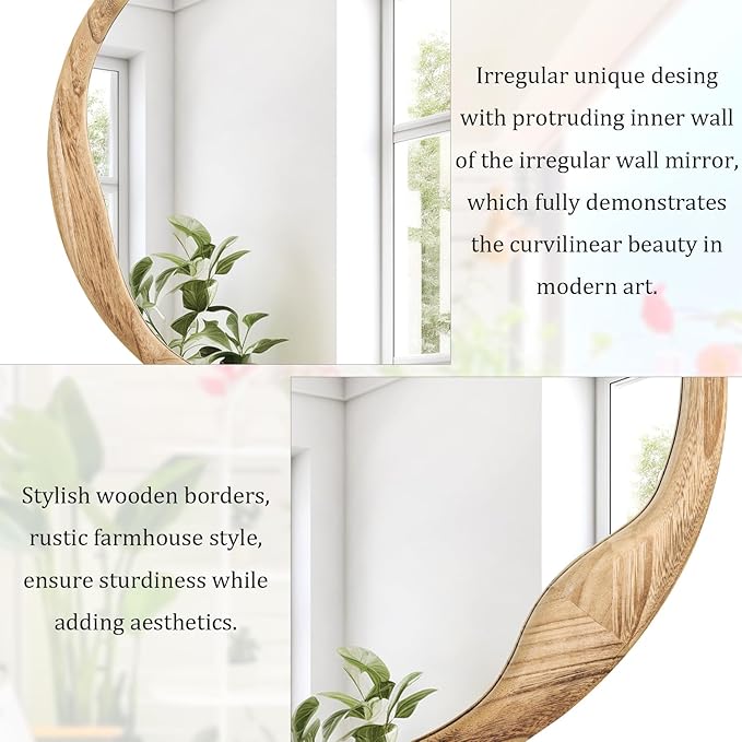 AOAOPQ Bedroom Unique Vanity Mirror Shaped Dressing Mirror 28" Beige Round Drum Wood Mirror for for Wall Entryway Living Room Frame for Home Decor