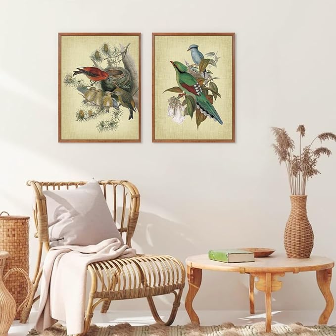 LHIUEM Audubon Birds Painting Framed Set of 3(12”X16”)Vintage Hummingbird Framed Prints Spring Birds Pictures Wall Decor Floral Bird Canvas Wall Art Farmhouse Bird Canvas Framed for Bedroom Livingroom