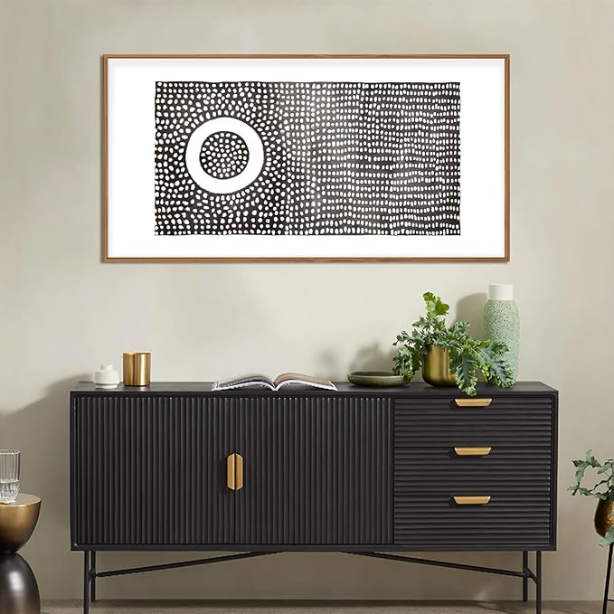 Abstract Round Dot Framed Canvas Wall Art Set,Minimalist Black and White Wall Decor,Neutral Geometric Print,Modern Circle Illustration Mid Century Artwork for Living Room,Bedroom-20 x40