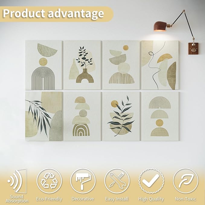 Art3d Soundproof Wall Panels 48"x32", 8-Pack Acoustic Wall Art Panels, Sound Absorbing Decorative Wall Panels for Living Room, Bedroom, Kitchen, Studio, Polyester UV Print