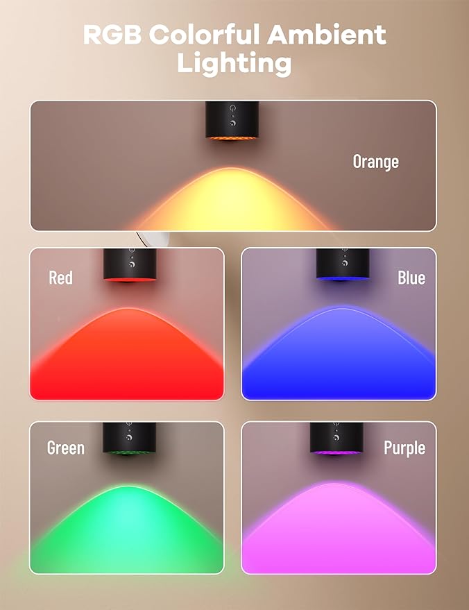 Joyzy Wall Light Battery Operated Rechargeable RGB LED Wall Lighting Colorful Picture Light Two-Headed Lights for Bedroom, Remote Touch Control Wall Mounted Lamps with Magnetic Wall Sconce