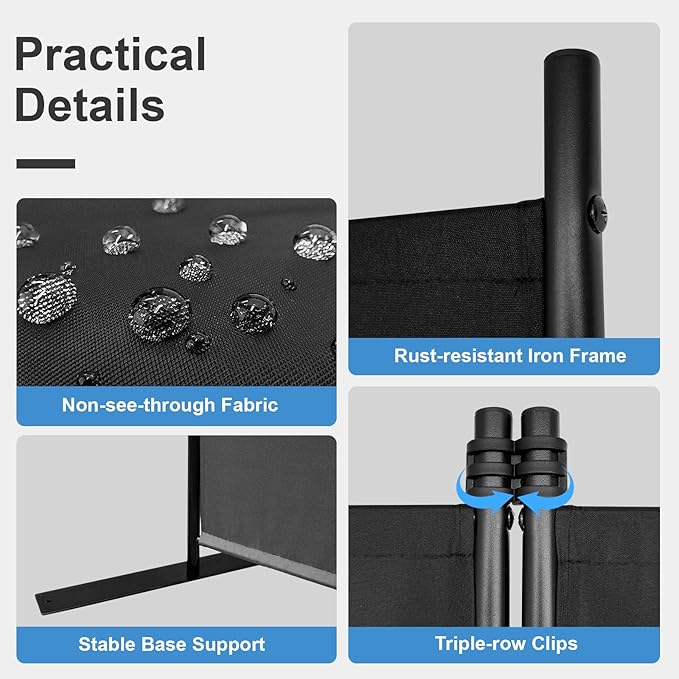 MAYOLIAH 4 Panel Room Divider 6ft Tall Freestanding Privacy Screen 136'' W Portable Office Partition w/Flat Base, Black