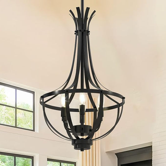 Black Chandelier, 6-Light Dining Room Light Fixture, Farmhouse Kitchen Island Lighting, Modern Kitchen Chandeliers Over Table, Hanging Pendant Lights for Living Room, Bedroom, Foyer, Staircase, Entry