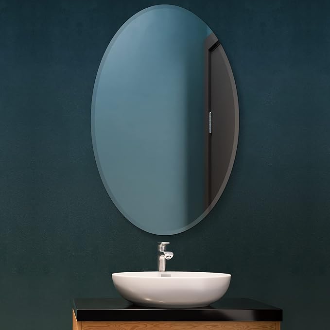 Oval Beveled Polish Frameless Wall Mirror with Hooks, 24" L x 48" W