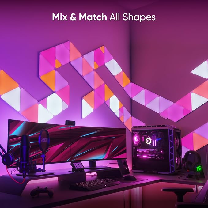 Nanoleaf Shapes LED Wall Lights, RGBW Smart Wall Panels with 16M+ Color, Compatible with Alexa & Google Assistant, Music Sync, DIY Gaming Light for Home Decor (Hexagons Smarter Kit 7 Pack)