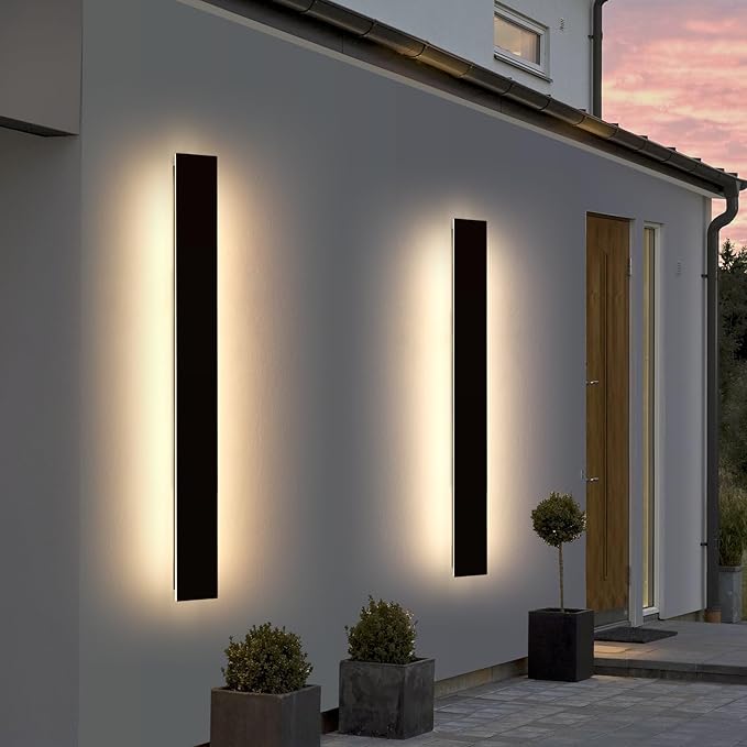 Mikeru 2 Pack Upgraded 57" Long LED Wall Sconce, 4.3" Wide IP65 Waterproof Outdoor Wall Lights, 3000K Warm White Exterior Lighting Fixtures for Front Porch, Garage, Basement & Patio