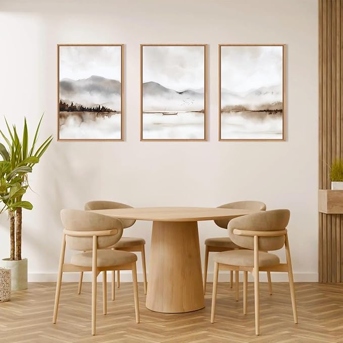 Neutral Abstract Mountain Framed Canvas Print Wall Art Set,Watercolor Beige and Gray Calming Landscape Wall Decor,Modern Minimalist Nature Artwork for Living Room,Bedroom-24 x36 x3