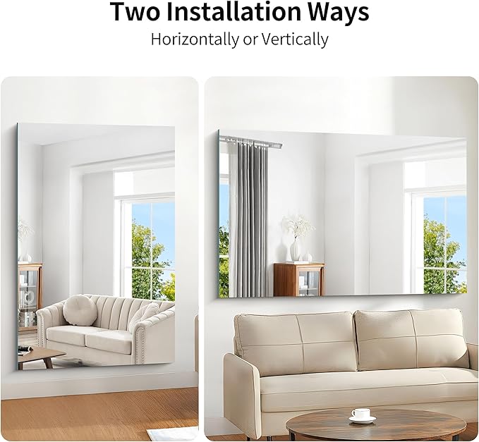 KOCUUY Frameless Mirror, 60"x40" Bathroom Mirror for Over Sink, Upgraded Shatterproof, Large Rectangle Unframed Mirror for Wall, Bathroom, Bedroom, Living Room, Entryway, Hang Horizontal/Vertical