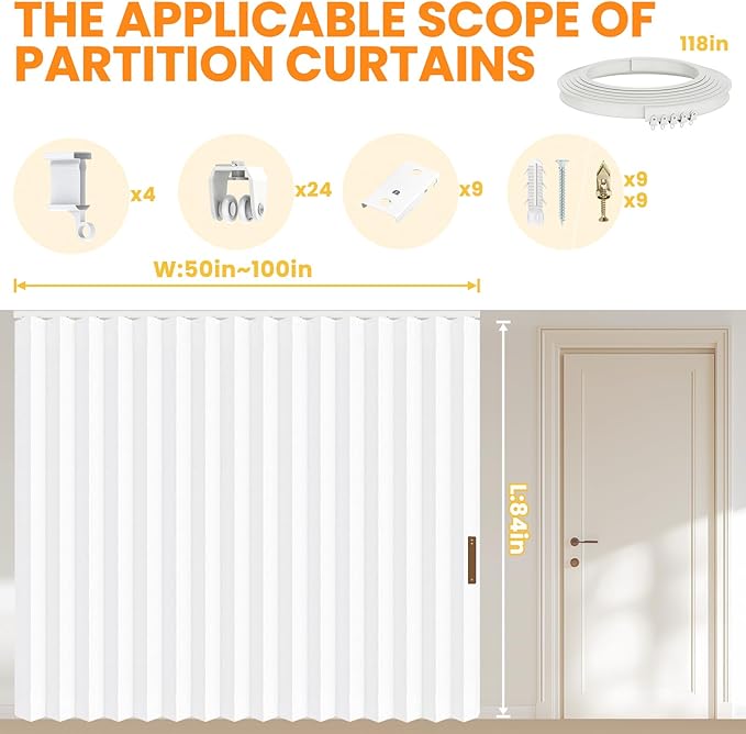 AJAZZ 100% Blackout Room Divider Curtains Screen Partitions, Blackout Sound Reducing Divider Room Panel for Doorway Glass Window Sliding Door Patio(White, W100 x L84, 1 Pack)