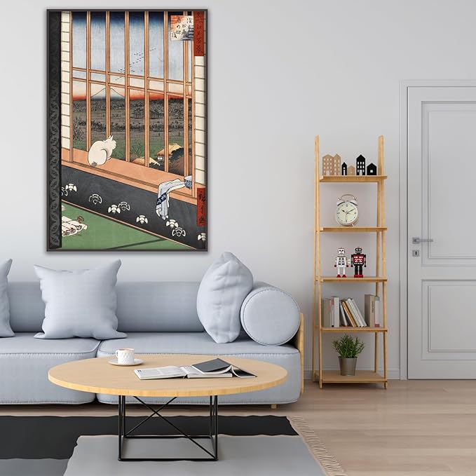 OKRA Utagawa Hiroshige Canvas Art Print - Asakusa Rice Fields and Torinomachi Festival Poster - Japanese Painting Cat Pictures - Animal Wall Decor for Office Bedroom Unframed(12×16in/30×40cm)