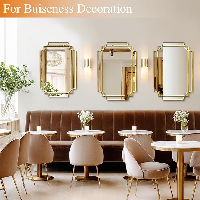 20x30 inch Beveled Gold Mirror for Wall, Gold Traditional Art Decorative Mirror Home Decor for Bathroom Living Room Bedroom Kitchen Entrance