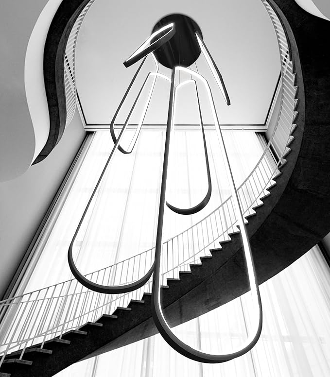 6 Rings Modern Large Chandelier for Staircase High Ceiling Chandelier LED Dimmable Black Chandeliers for Foyer Living Room Villa Black