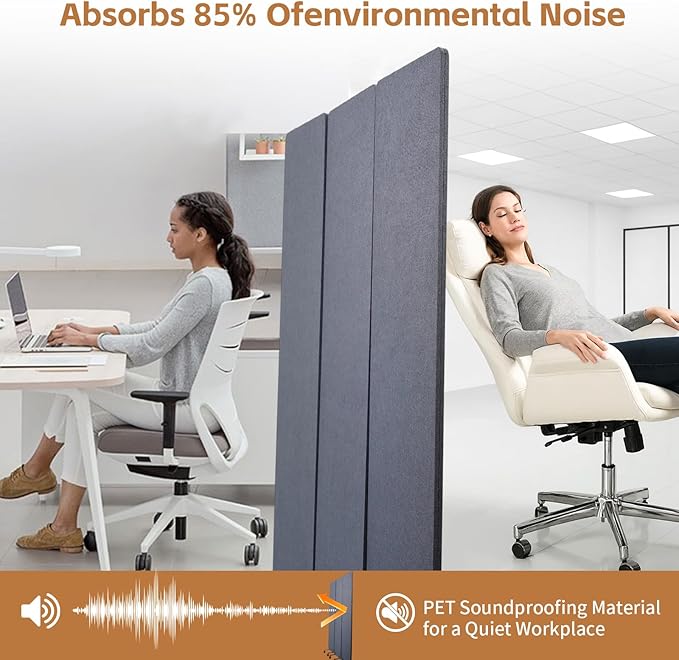 72 * 66in Freestanding Acoustic Room Divider, 3 Panel PET Polyester Soundproof Room Screen with Wheels, Portable Partition Divider for Office, Reception Room, School, Hospital