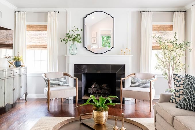 Chende Large Arched Mirror Wll Decor, 40'' x 28'' Black Wall Mirror with Metal Frame for for Home Decor Entryway, Dining Room, Mantel