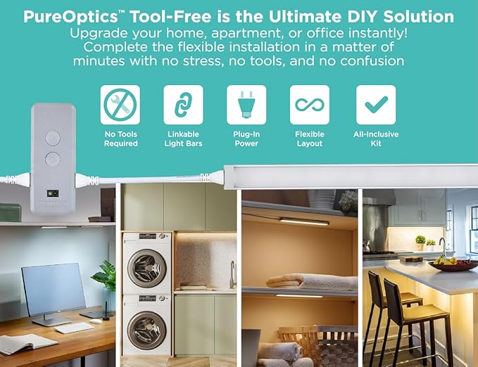 BLACK+DECKER LED Under Cabinet Lighting Kit, Motion Sensor, Dimmable, Linkable, 3 Color Settings, Tool-Free, for Kitchen, Pantry, Cabinets, Closets, Office (6) 9" Bars