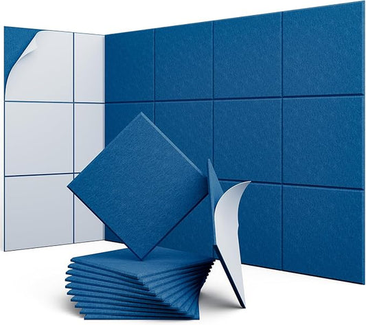 12 Pack 12" X 12" X 0.4" Acoustic Panels for Wall Sound Absorbing,Square Self-Adhesive Sound Panels, High Density Suitable for Multiple Scenarios(Yale Blue)