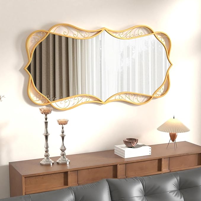 Bathroom Gold Wall Mirror: 30"x60"Antique Large Mirror for Wall - Vertical or Horizontal Hanging - Home Decor for Living Room/Entryway/Fireplace/Hallway