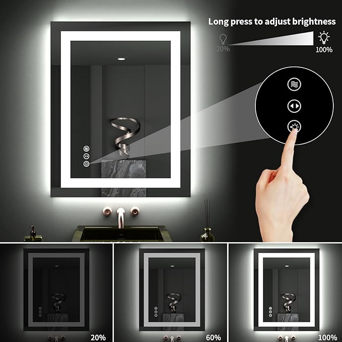 LOAAO 28"X32" LED Bathroom Mirror with Lights, Anti-Fog, Dimmable, Backlit + Front Lit, Lighted Bathroom Vanity Mirror for Wall, Memory Function, Tempered Glass, ETL Listed