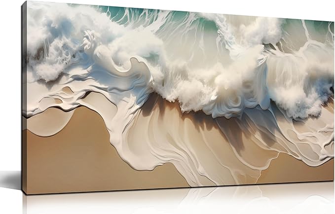 Ocean Waves Canvas Wall Art for Living Room, Beach Scenery View Home Decor Picture, Sea Waves Canvas Wall-Decoration, Seaside Scene Decorative Print Artwork for Office Bedroom, Size 40x20 Inches