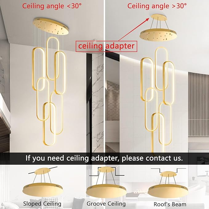 6 Rings Modern Chandelier LED Dimmable Flush Mount Ceiling Light for Foyer Living Room Staircaes Gold