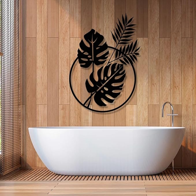 Metal Palm Tree Wall Decor, Palm Leaves Metal Wall Art, Tropical Metal Art Wall Decor, Palm Leaf Wall Decor, Metal Leaf Wall Decor, Metal Plant Wall Decor, Metal Wall Art for Living Room (53x38 inches / 135x97.5 cm, Black)