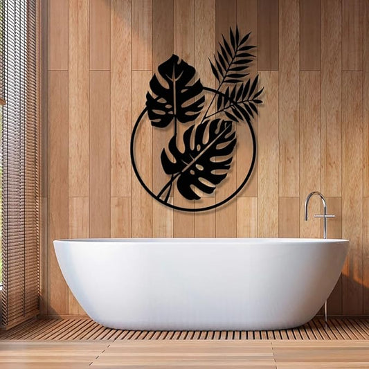 Metal Palm Tree Wall Decor, Palm Leaves Metal Wall Art, Tropical Metal Art Wall Decor, Palm Leaf Wall Decor, Metal Leaf Wall Decor, Metal Plant Wall Decor, Metal Wall Art for Living Room (30x22 inches / 76x56 cm, Black)