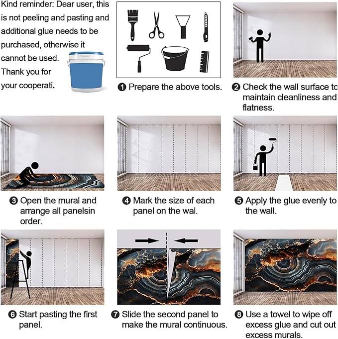 3D Agate Stone Mural Wallpaper, Black Gold Marble Murals, Modern Fashion Marble Murals, Wallpaper for Living Room Bedroom Boy Girl Room Home Decor Mural (Not Peel Stick)