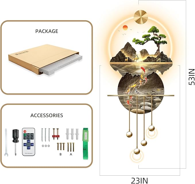 LED Light Decor Wall Art, 3D Art Wall Decor with Light, Decors Walls Sculptures Large 3D Art, Decors Walls Sculptures Lighting Modern, Plug-in Power Supply, Gold T, 23x53IN