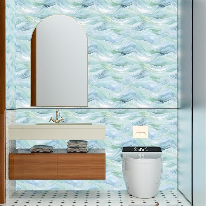 Blue Floral Peel and Stick Wallpaper Boho Leaf Contact Paper Blue Sky Removable Self Adhesive Waterproof Wall Paper for Cabinet Drawers Wall Decor Renter Friendly 17.5''x118''