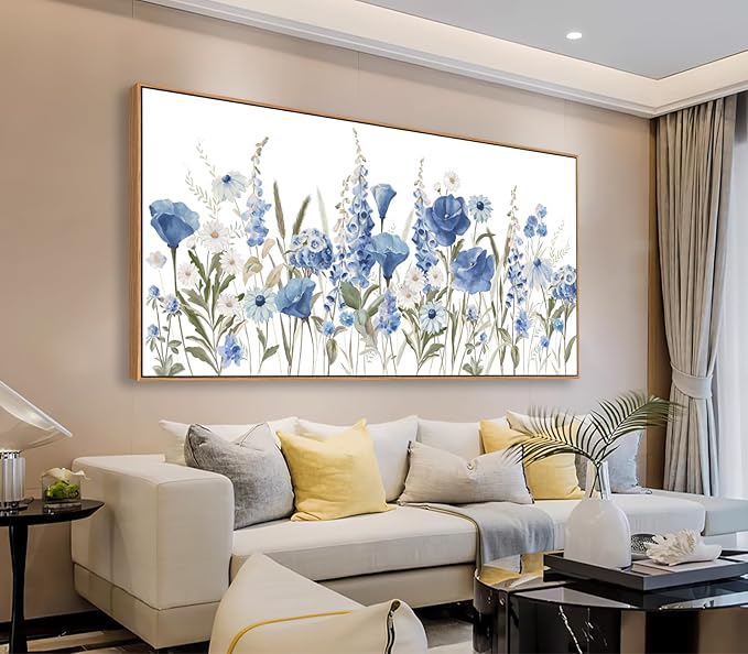 arteWOODS Elegant Flowers Framed Wall Art - Blue White Botanical Pictures for Wall Decor Floral Blossom Canvas Painting Print Artwork for Living Room Bedroom Home Office Wall Decoration 20" x 40"