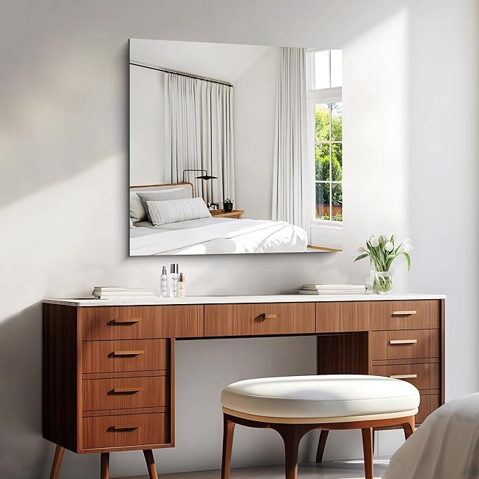 KOCUUY Frameless Mirror, 30"x30" Square Rectangle Bathroom Mirror for Over Sink, Upgraded Shatterproof Unframed Design for Bedroom, Living Room, Entryway