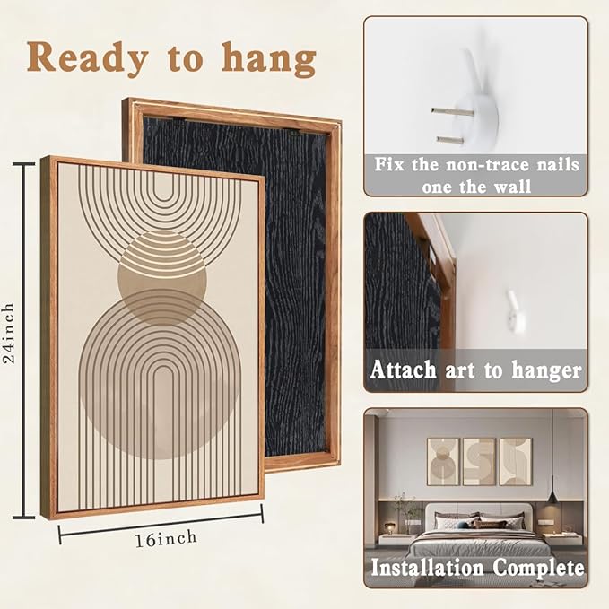 Anyzal Neutral Boho Wall Art Minimalist Abstract Line Artwork for Living Room Bedroom Office 16x24 Inch Set of 3