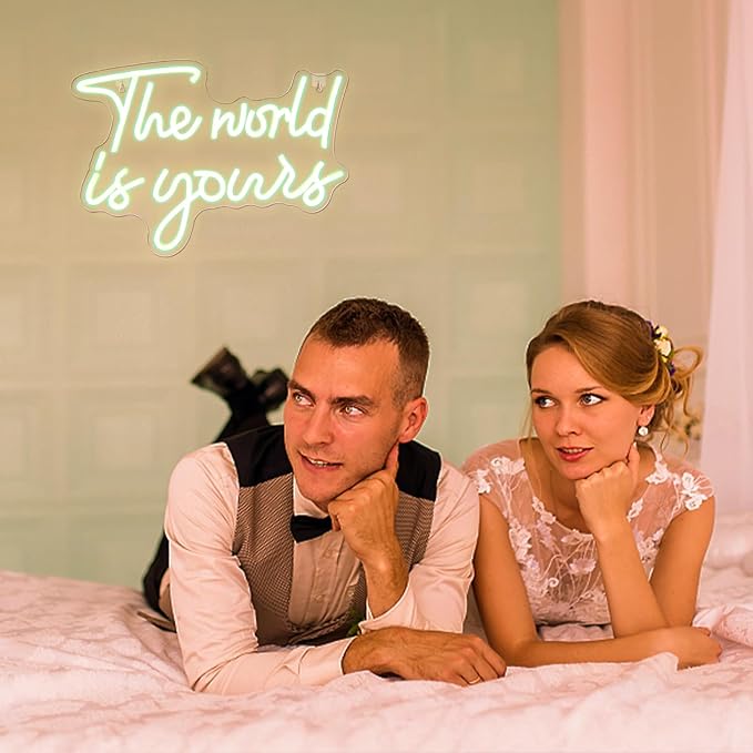 Lucunstar The World Is Yours Neon Signs Valentine Neon Sign Warm White Led Neon Light for Wall Decor Light Up Sign for Wedding USB Powered Led Neon Signs for Bedroom Decor Valentines Day Decor