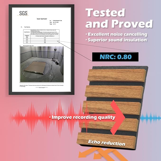 Art3d 2pcs-104 x 15.75in Slat Acoustic Panel for Wall and Ceiling, 3D Fluted Sound Absorbing Panel with Wood Finish, Teak