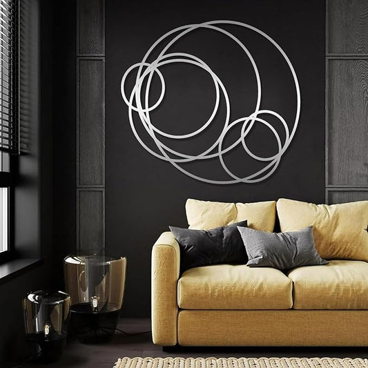 Circular Wall Art - Geometric Metal Sculpture, Modern Minimalist Decor for Living Room (17"x19"|43x47cm, Silver)