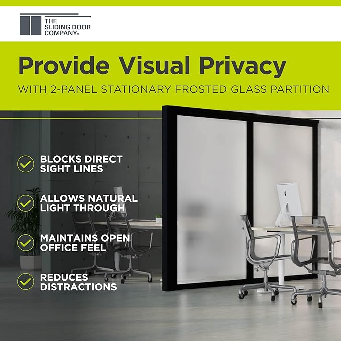2-Panel Stationary Frosted Glass Partition Kit - Tempered Glass Privacy Wall Divider Screen for Office, Room, Cubicle, Desk - Commercial & Residential Separator - 4" D x 72" W x 84" H, Black Frame