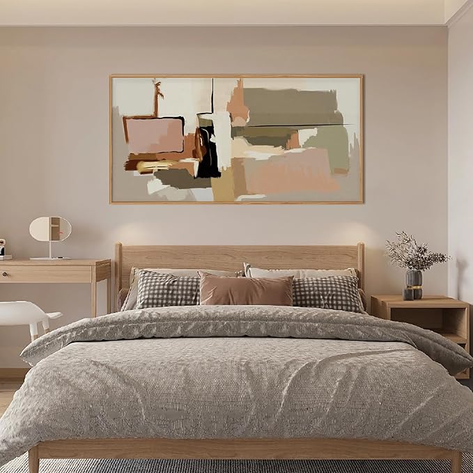 Abstract Neutral Framed Canvas Wall Art Set,Modern Color Block Geometric Wall Decor,Minimalist Beige Toned Color Blend Artwork for Living Room,Bedroom-20 x40