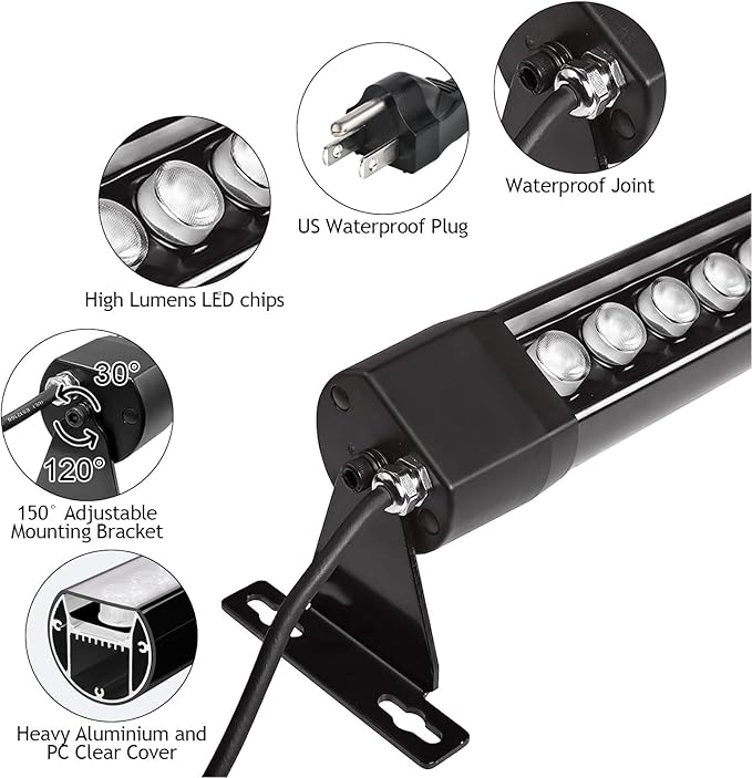 72W Outdoor Wall Washer Light, 48'' Dimmable 5000K RGB LED Wall Washer Light Bar,120V IP67 Waterproof LED Stage Light for Patio Church Landscape Yard Garden 1 Pack