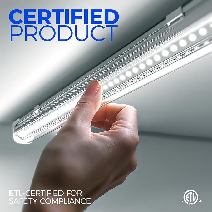 Barrina T8 LED Shop Lights for Workshop 4FT, 50W, 6500K, ‎Super Bright White, Clear Cover, Ceiling, V-Shape Shop Light Fixture, Garage, Warehouse, Basement, ETL Listed, 2 Packs